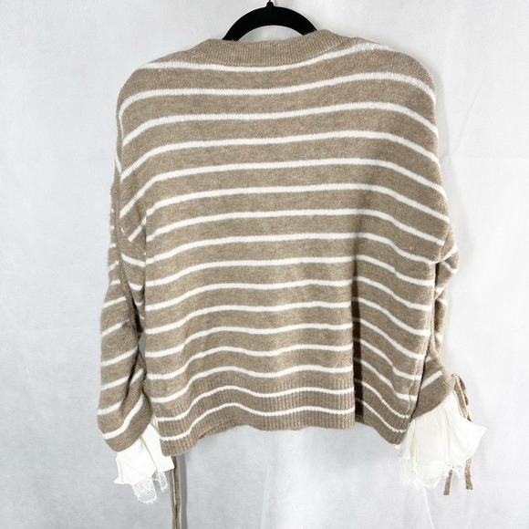 CINQ À SEPT Atlas Striped Wool Blend Cardigan Size Small Dark Oatmeal - Picture 3 of 12